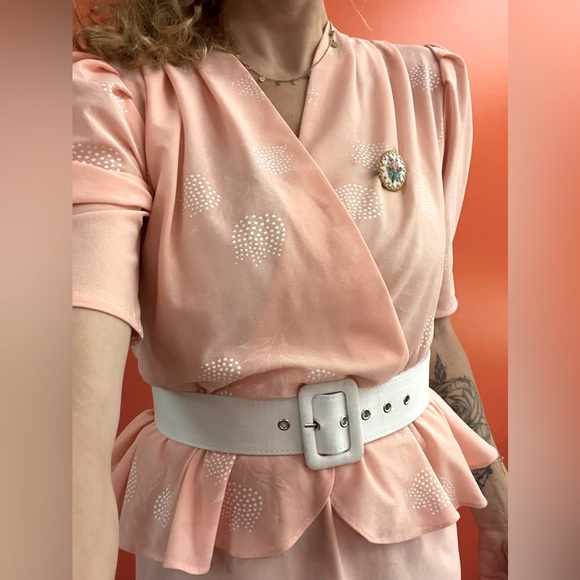Blush pink vintage peplum knee length dress - Picture 12 of 17